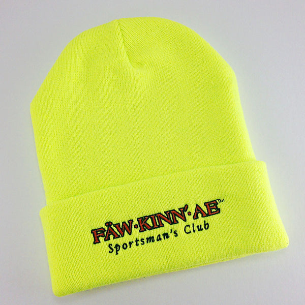 Neon green knit stocking cap - fishing, Fawkinnae