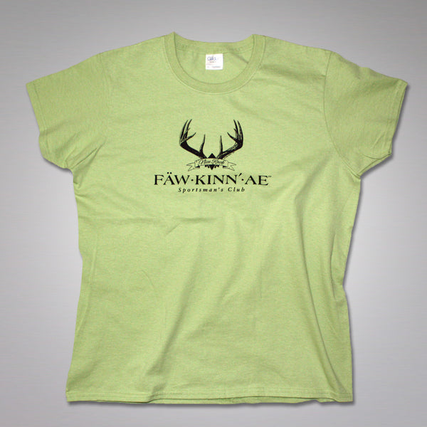 Ladies funny deer hunting t-shirt - lime green, Fawkinnae