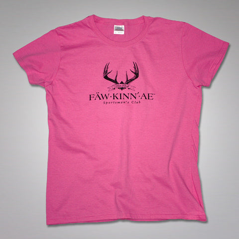 Ladies funny deer hunting t-shirt - pink, Fawkinnae nice rack